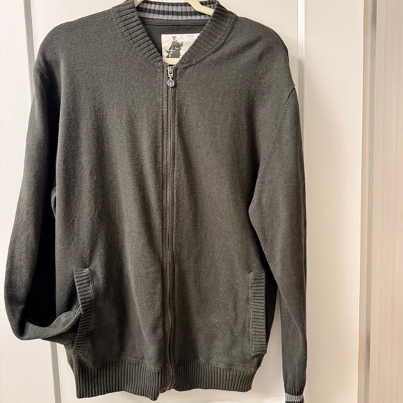 Linksoul Other - LINKSOUL John Ashworth Mens Full Zip Sweater L Olive Green Cotton Cashmere EUC